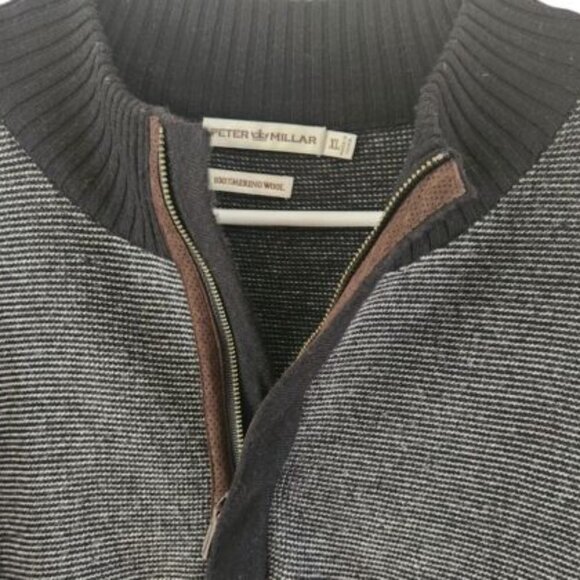 Peter Millar Black Textured Extrafine Italian Merino Wool 1/4 Zip Sweater XL - Picture 5 of 7